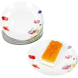 6er Set Marie Kuchenteller Porzellan 6 Personen Dessert Frühstücks-Teller Blumen