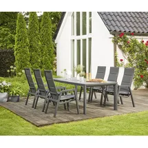 Siena Garden »Milano / Ancona«, (Set, 7 tlg., bestehend aus 6 Sesseln und 1 Tisch 220x100cm), aus pulverbeschichtetem Aluminium, verstellbar