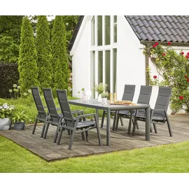 Siena Garden »Milano / Ancona«, (Set, 7 tlg., bestehend aus 6 Sesseln und 1 Tisch 220x100cm), aus pulverbeschichtetem Aluminium, verstellbar