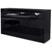 Vladon Sideboard, Schwarz Hochglanz, 155x92x40 cm, Wohnzimmer, Kommoden &