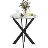 Homcom Esstisch, Rund Küchentisch für 4 Personen, Esszimmertisch mit Stahlbeinen, Tischplatte aus Hartglas, für Esszimmer, Küche, Ø70 x 75 cm, Modern