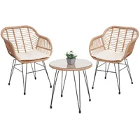 Poly-Rattan Garnitur MCW-G17, Balkon-Set Gartengarnitur Sitzgruppe Stuhl, Seil ~ naturfarben, Kissen creme