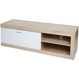 Mendler TV-Rack HWC-L33, TV-Board Fernsehtisch Lowboard TV-Schrank Kommode, Holz 43x140x41cm Staufach, Eiche-Optik, weiß