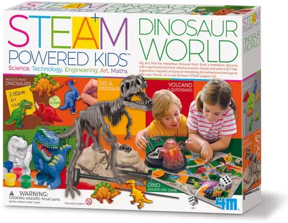 Dinosaurier Ausgrabungsset mit Brettspiel, T-Rex Bastelset, ab 5 J., mehrfarbig, Gips/Karton - 4M MINKT Aktivite4tsset - Lernspiel, Ausgrabung, Diorama