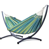 Potenza Outdoor Hängematte mit Gestell für 2 Personen I Morena - 100% Baumwolle Doppelhängematte 230x160 cm, 220kg I Hängemattengestell 220kg, wetterfest (Grün, Basic Gestell Graphit)