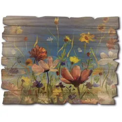 Holzbild ARTLAND "Wildblumenwiese blauer Himmel", bunt (farbe bild(er): bunt), B:40cm H:30cm T:0,6cm, Holzwerkstoff, Bilder, Holzbild