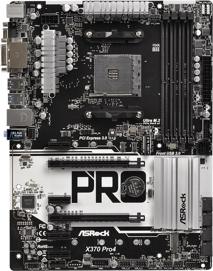 ASRock X370 Pro4 - Motherboard - ATX - Socket AM4 - AMD X370 - USB 3.1 Gen 1, USB-C Gen1 - Gigabit LAN - Onboard-Grafik (CPU erforderlich) - HD Audio (8-Kanal)
