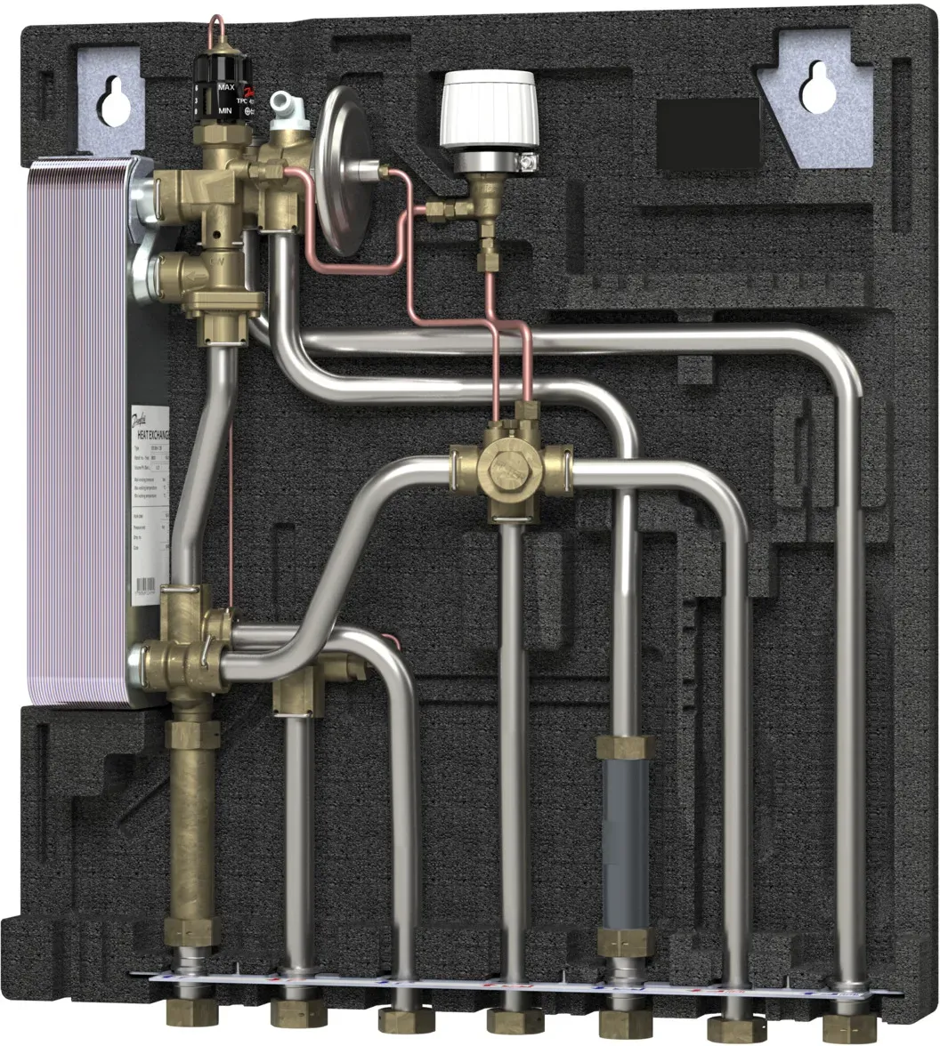 Danfoss Wohnungsstation Evoflat FSS 3 E HT-Heizung, 51kW, Dämmhaube, Zirku
