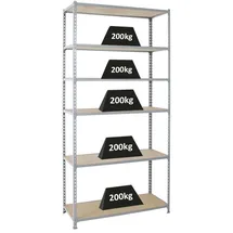 Proregal Schwerlastregal Giant Muli HxBxT 250 x 110 x 50 cm 6 Fachböden Fachlast 200 kg Grau