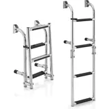 COSTWAY Klappbare 3-stufige Poolleiter, rutschfeste Bootleiter mit robusten PVC-Stufen - Silber