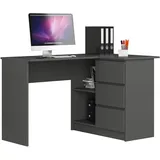 Akord Eckschreibtisch B16 mit Regal 124 cm | 3 Schubladen Links | Schreibtisch | Ecktisch | Eck Schreibtisch | für Home | für Office | B124 x H77 x T85 cm | Gewicht 41,40 kg | Graphitgrau
