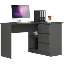 Akord Eckschreibtisch B16 mit Regal 124 cm | 3 Schubladen Links | Schreibtisch | Ecktisch | Eck Schreibtisch | für Home | für Office | B124 x H77 x T85 cm | Gewicht 41,40 kg | Graphitgrau