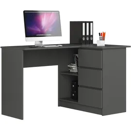 Akord Eckschreibtisch B16 mit Regal 124 cm | 3 Schubladen Links | Schreibtisch | Ecktisch | Eck Schreibtisch | für Home | für Office | B124 x H77 x T85 cm | Gewicht 41,40 kg | Graphitgrau