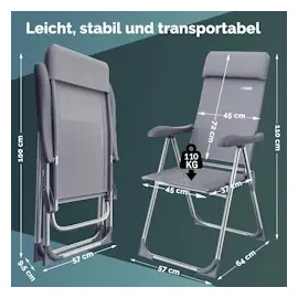 CASARIA Gartenstuhl 4er-Set Grau meliert Alu klappbar