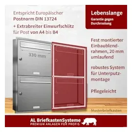 AL Briefkastensysteme 2er Unterputz Edelstahl inkl. Zeitungsfach