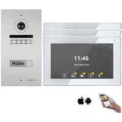 1 Familienhaus 2 Draht BUS WLAN Video-Türsprechanlage HD 170 Grad Weitwinkelkamera -Außenstation in Silber 3x 10" Monitore
