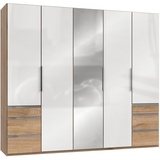 WIMEX Level 250 x 216 x 58 cm Plankeneiche Nachbildung/Weißglas mit Glas- und Spiegeltüren