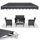 UISEBRT Markise Balkon 360x300cm - Gelenkarmmarkise Klemmmarkise Sonnenmarkise Sonnenschutz, Dunkelgrau