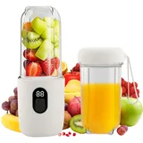 Tragbarer Mixer für Smoothies und Shakes, Smoothie Maker to Go Mini Standmixer Mit 16 Klingen, Portable Blender mit Digitalanzeige, USB-Laden Standmixer Klein, Mini Smoothie Mixer (Weiß)