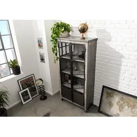 Massivmoebel24 Vitrine Mango 90 x 40 x 180 cm Grau