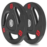 wuuhoo® olympische Hantelscheiben Ray 50mm, Langhantelgewicht 2er Set, Hantelscheibe gummiert mit Stahlkern und Griffen, beschichtet in Schwarz - Fitnessgerät für Zuhause, modernes Design 2 x 15 kg