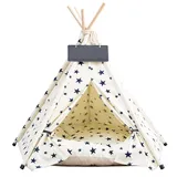 GIBZ Haustierhaus Tipi Zelt für Haustiere Abnehmbares und Waschbares Hunde/Katzen Bett Spielhaus Haustier Nest Zelt mit Kissen Beige L