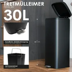 Mojawo Metall Mülleimer Treteimer Abfalleimer Tretmülleimer 30L Schwarz