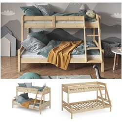 VitaliSpa Hochbett Kinderbett Spielbett Everest Natur modern 120x200 Massivholz Kinderzimmer Bett Lattenrost Bettleiter Kletterbett Doppelbett Geschwisterbett Gästebett Schubladenbett