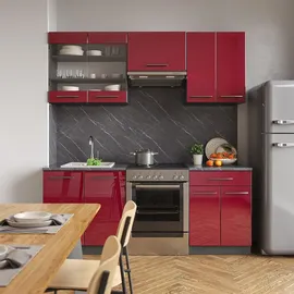 Vicco Küchenzeile Fame-Line 200 cm bordeaux hochglanz