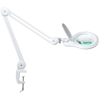 bemelux 2 in 1 LED-Lupenleuchte mit Klemme, vier Dimmstufen, 60 superhelle LEDs, 1200 Lumen, 14 W, 5 Dioptrien Lupenglaslinse mit 20 Dioptrien kleiner Linse, 2,25-fache Vergrößerung. (Weiß)