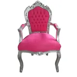 Casa Padrino Barock Esszimmerstuhl Pink / Silber mit Armlehnen - Stuhl Möbel