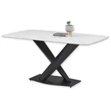 Stolkom VENTURA 180 Esstisch Metall/Keramik - Weiß Keramik, Marmoroptik, rechteckig, X-Form, Bodenplatte, 90x75x180 cm
