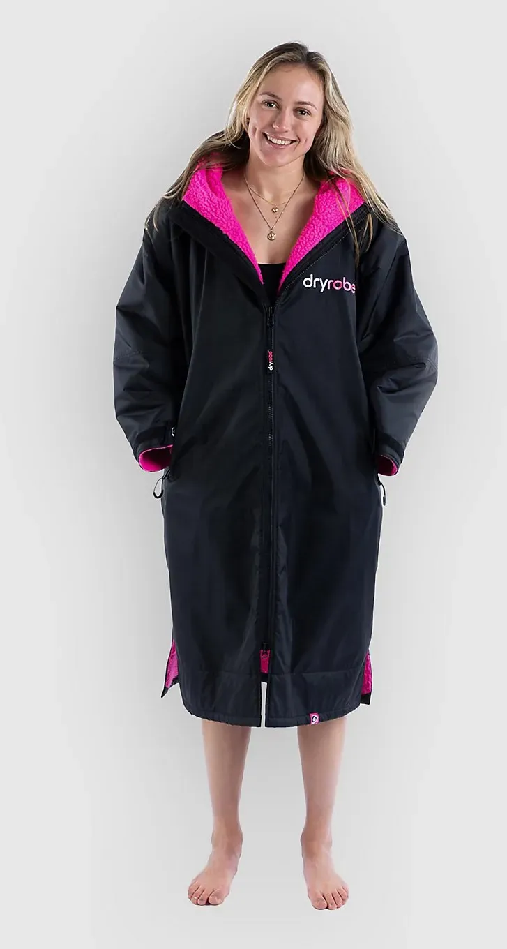 Dryrobe Advance Long Sleeve Surf Poncho black pink Gr. XS