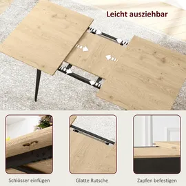 Homcom Esstisch ausziehbar 120/160 x 75 cm Küchentisch für 6-8 Personen, moderner Esszimmertisch mit Stahlbeine, Natur