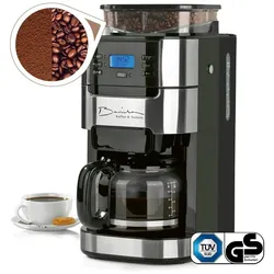 Barista Kaffeemaschine mit Mahlwerk inkl. Glaskanne - 12 Tassen für Bohnen & Pulver - 1.5l Kaffeekanne - 900W Edelstahl/Schwarz