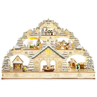 SIKORA LB44 Traumhafter XL LED Holz Schwibbogen WINTERSZENEN mit Motor incl. Trafo