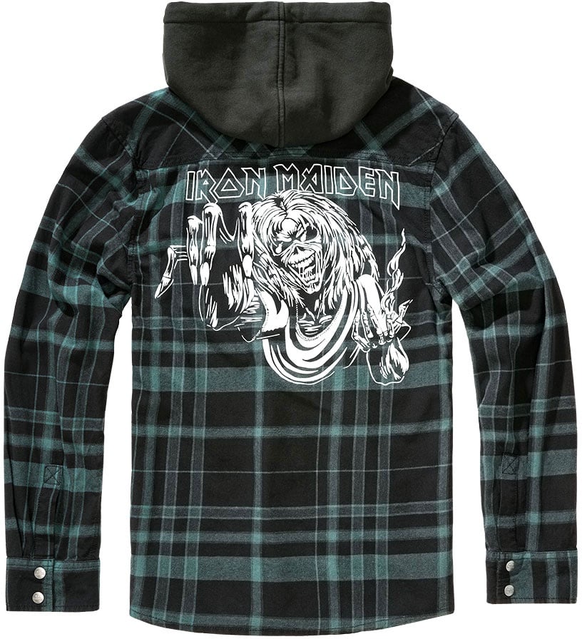 Brandit Iron Maiden Checkshirt Eddie, Kapuzen-Hemd/Jacke - Schwarz/Grün/Weiß - XXL