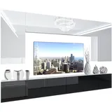 Belini Wohnwand Vollausstattung Wohnzimmer-set Moderne Schrankwand Mit Led-beleuchtung Anbauwand Tv-schrank Weiß/schwarz - Belini Group Wohnzimmerwand, Weiß, Schwarz, Holz, 300x180x36 cm, Wohnzimmer, Wohnwände, Wohnwand-Sets