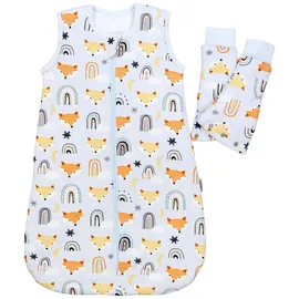 TupTam Baby Schlafsack 2,5 TOG – Ganzjahr, abnehmbare Ärmel, Farbe: fuchs regenbogen umstülpbarer fuß, Kinder Größe: 80-86 - 80-86