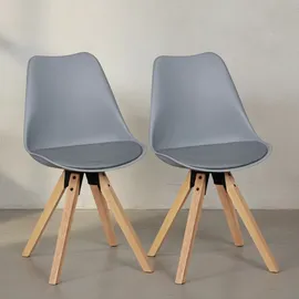 KADIMA DESIGN 2er Set Retro Esszimmerstuhl LIMA grau, Polsterstuhl Skandinavisch Rückenlehne, Küchenstuhl Kunstleder