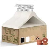 Blumtal Kleiderbügel Holz 50er Set - Holzbügel mit 360° drehbarem Metallhaken - Kleiderbügel Weiß + Zedernholz Mottenschutz - Aufhänger Weiss + Anti-Rutsch-Schicht & Einkerbungen - Bügel