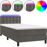 VidaXL Boxspringbett mit Matratze & LED Dunkelgrau 90x200 cm
