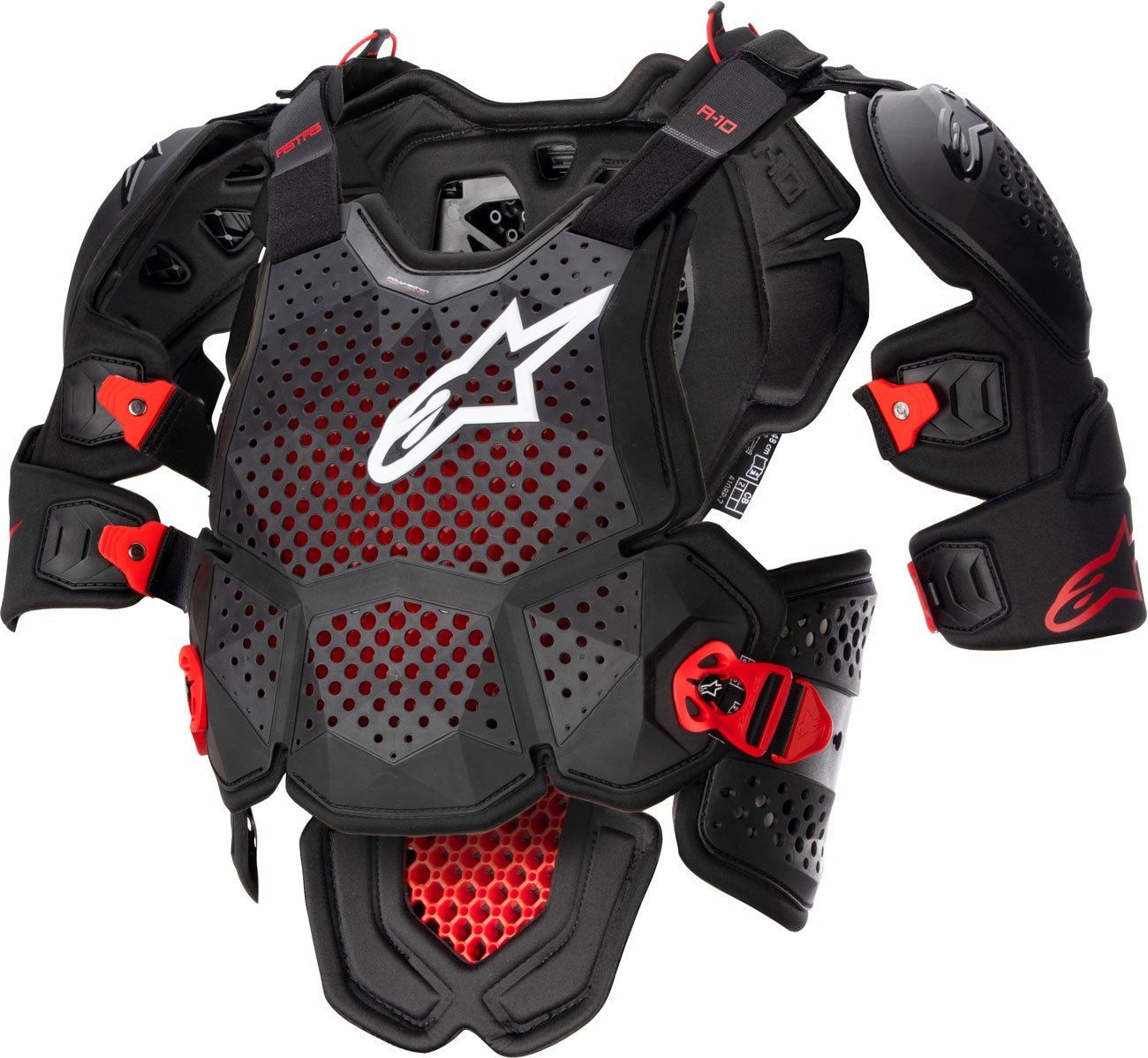 Alpinestars A-10 V2, Protection de la poitrine Niveau 2 - Gris Foncé/Noir/Rouge - XS/S