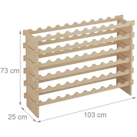 Relaxdays Weinregal, für 60 Weinflaschen, stapelbares Flaschenregal, HBT: 73x103x25 cm, erweiterbar, Kiefernholz, Natur, Flaschen