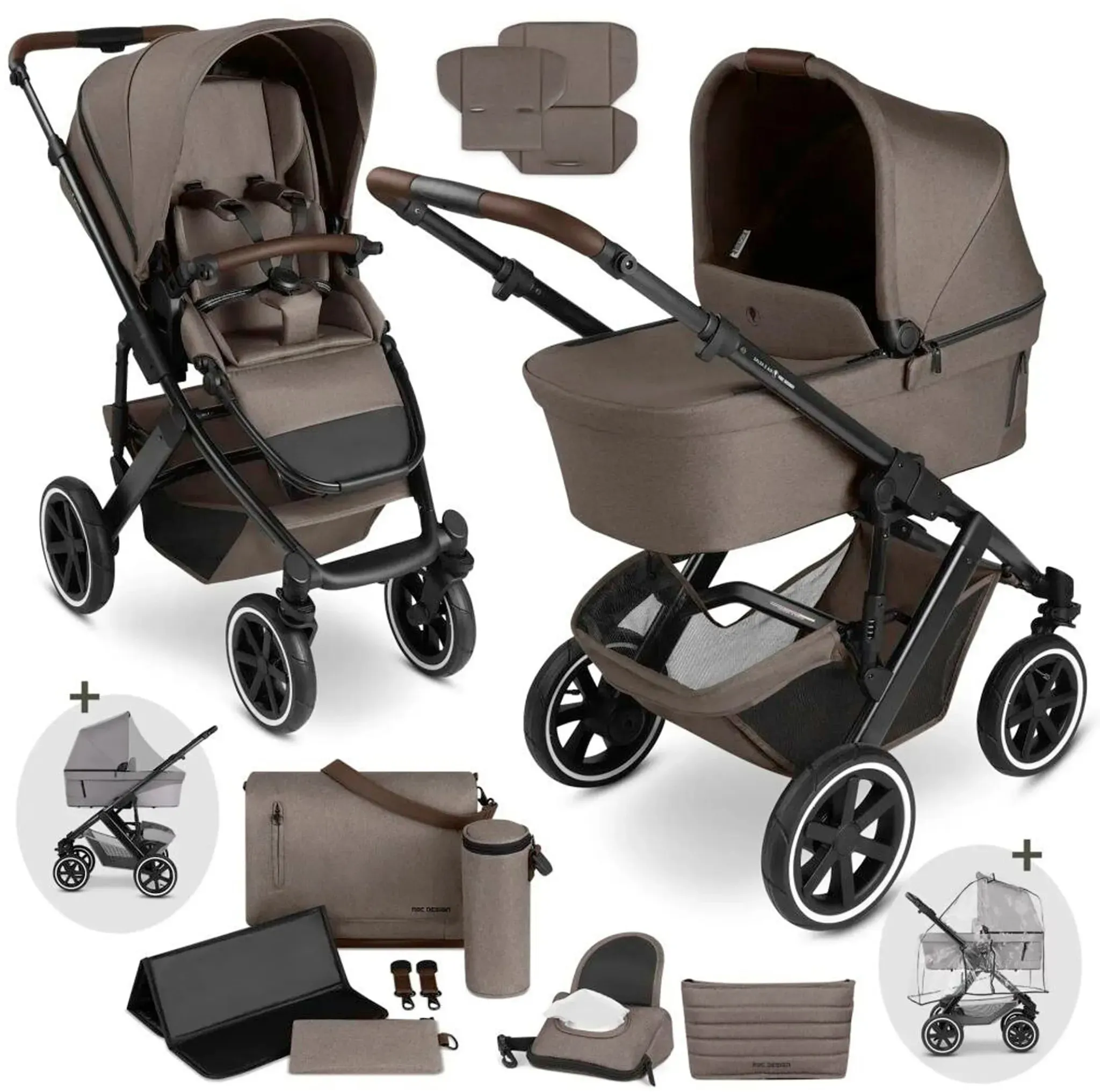 ABC Design Kombikinderwagen Salsa 5 Air inkl. Wickeltasche, Moskitonetz und Regenschutz, braun