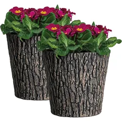 PROREGAL Mega Deal 2x Blumentopf Übertopf Holzoptik Ø 30cm, Pflanzkübel Braun mit Holzoptik im rustikalen Design, Holzbaumstamm Blumenkübel