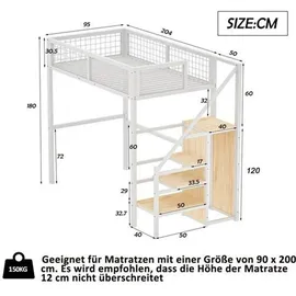 lanki international gmbh Hochbett Odikalo 90 x 200 cm weiß