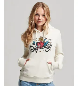 Superdry für Damen. W2011958A Tattoo Script Grafik Hoodie beige (XS), Lässig, Sportlich, Baumwolle