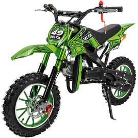 Actionbikes Motors Kinder-Crossbike Delta, Benzin-Kindermotorrad, 49 ccm, bis zu 40 km/h, Scheibenbremsen, ab 5 Jahren (Gruen)