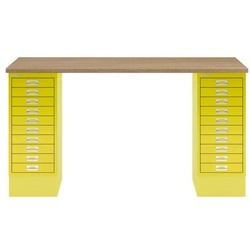 Bisley Schreibtisch »MultiRange« eichefarbene Platte 20 Schubladen gelb, 140x74x60 cm